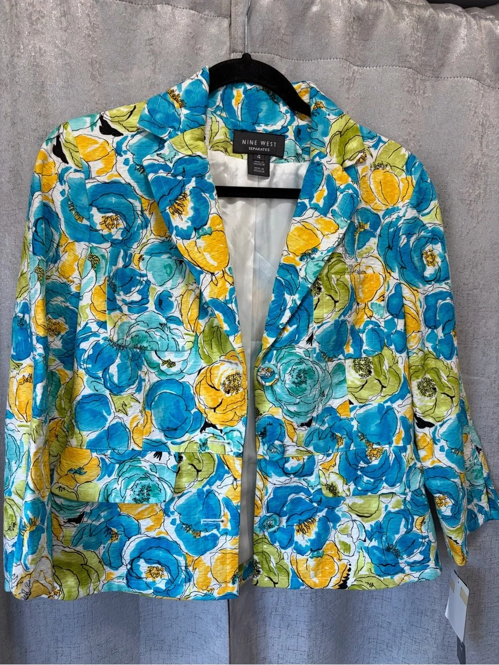 Nine West Bright Floral Quilted Jacket Blue, Yellow, Green 4 nwt